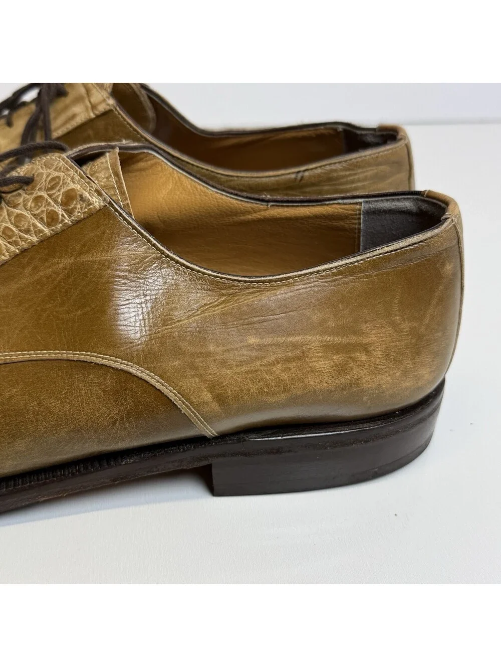 Vintage Caporicci Shoes Oxfords Sz 13 Brown Crocodile Leather Lace Up Italy Tan